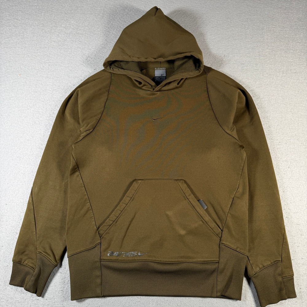 Vintage Nike Center Swoosh Men Olive Green Hoodie Athletic Pullover Size S Y2K